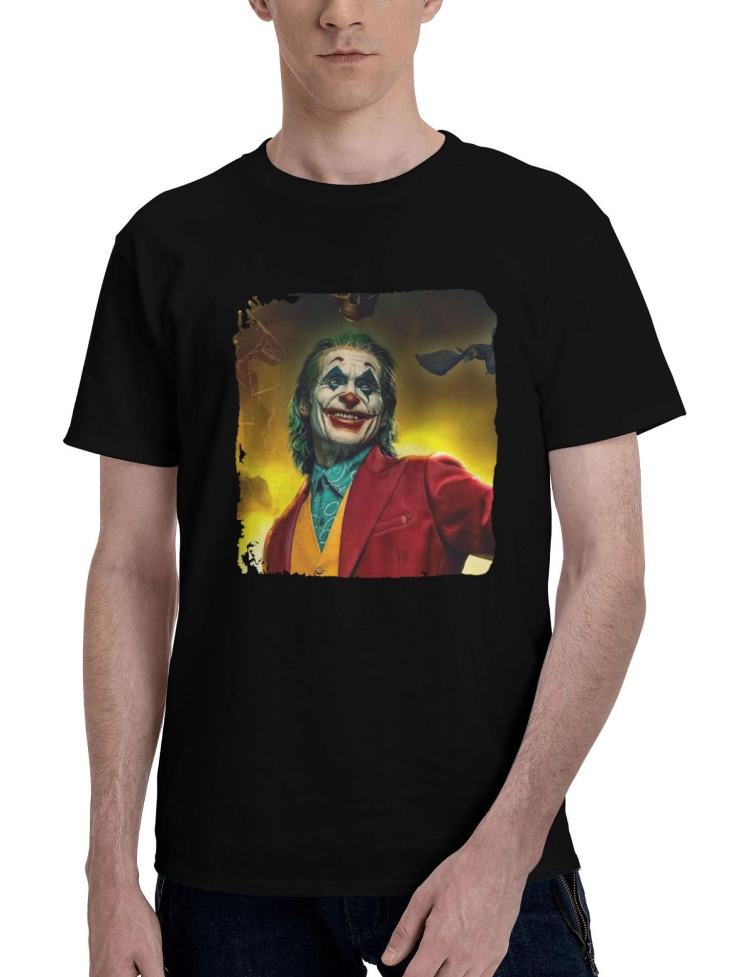 Joker-Joaquin Phoenix Illustration 180G 100% Cotton Printed Round Neck Short-Sleeve T-Shirt, Christmas Gifts for Men Dad Husband Grandpa, S-XXXL, Black