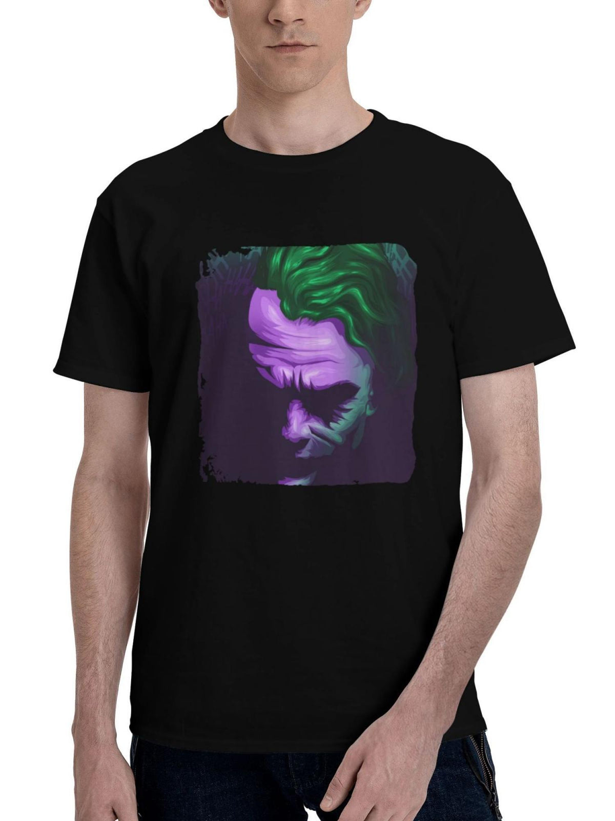 Joker-Madness Unleashed 180G 100% Cotton Printed Round Neck Short-Sleeve T-Shirt, Christmas Gifts for Men Dad Husband Grandpa, S-XXXL, Black