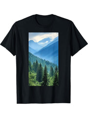 Bald Eagle Mountains Pine Trees Wildlife T-Shirt 180G 100% Cotton Printed Round Neck Short-Sleeve T-Shirt, Gifts for Men Dad Husband Grandpa, S-XXXL, Black