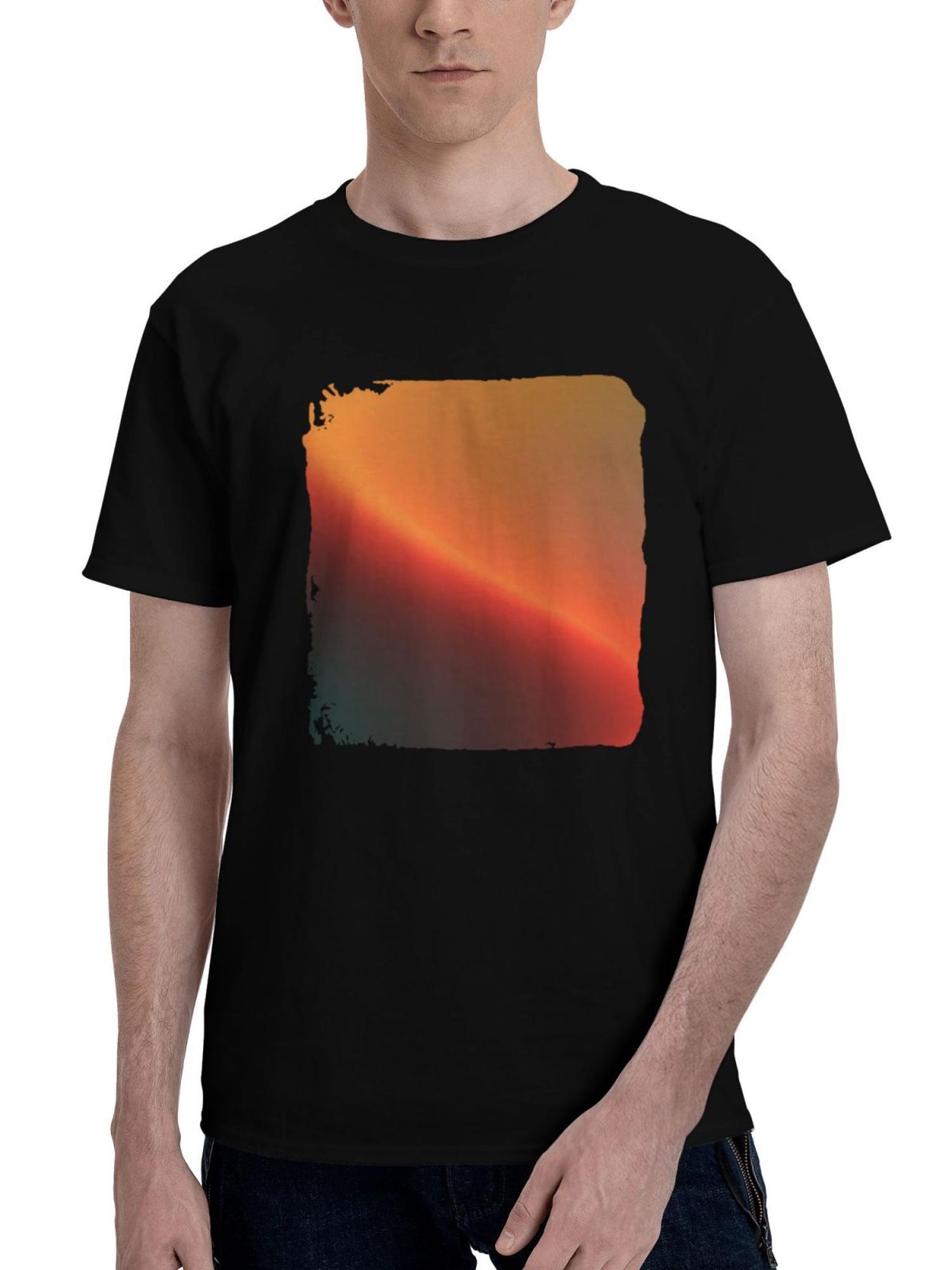 Line-Glowing Abstract 180G 100% Cotton Printed Round Neck Short-Sleeve T-Shirt, Christmas Gifts for Men Dad Husband Grandpa, S-XXXL, Black