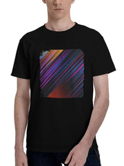 Lines-Minimal 180G 100% Cotton Printed Round Neck Short-Sleeve T-Shirt, Christmas Gifts for Men Dad Husband Grandpa, S-XXXL, Black