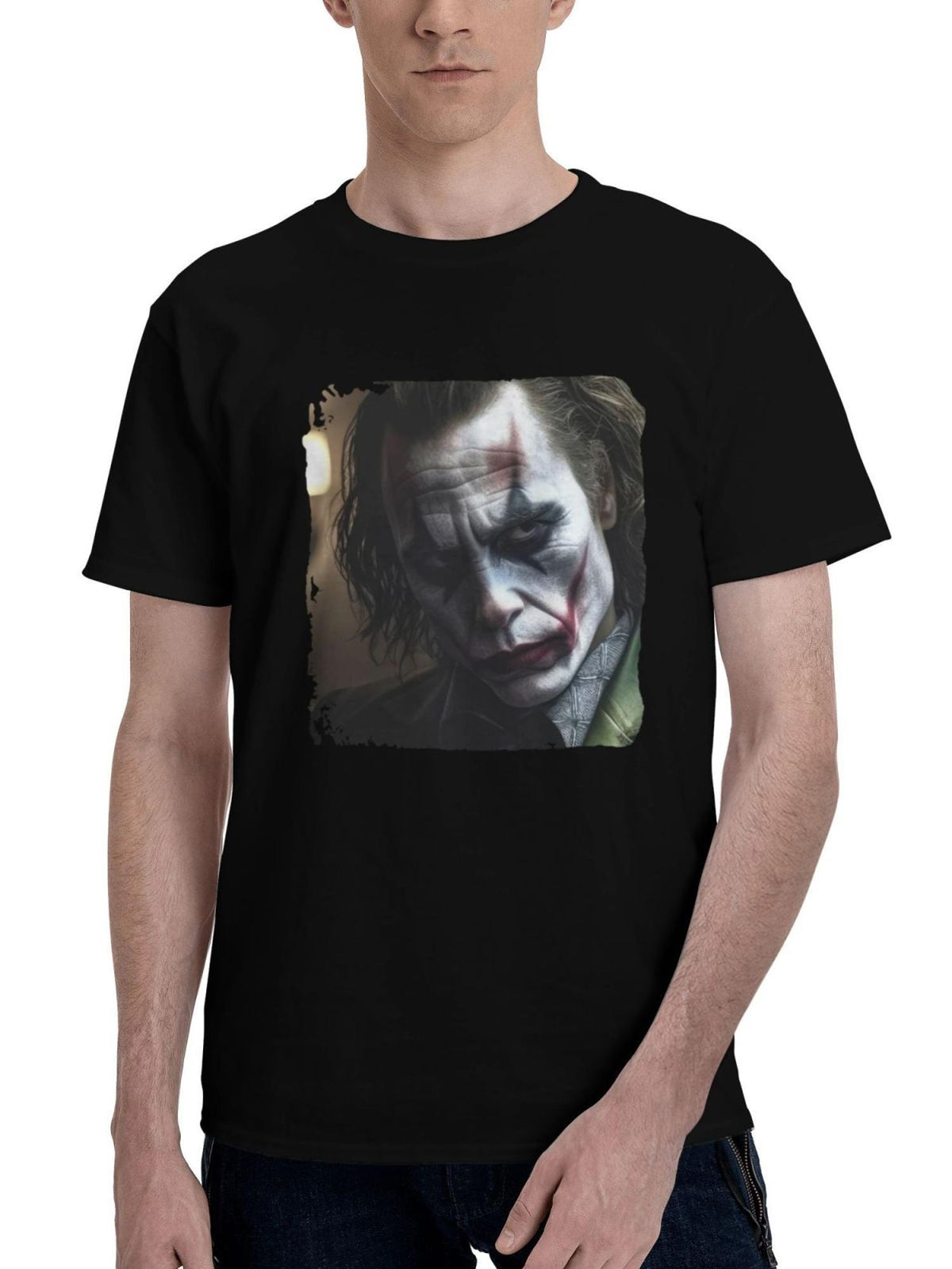 Joker-Sitting Alone 180G 100% Cotton Printed Round Neck Short-Sleeve T-Shirt, Christmas Gifts for Men Dad Husband Grandpa, S-XXXL, Black