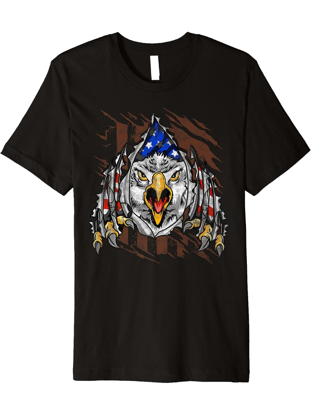 American Bald Eagle Head & US Flag Military Retro Vintage Premium T-Shirt 180G 100% Cotton Printed Round Neck Short-Sleeve T-Shirt, Gifts for Men Dad Husband Grandpa, S-XXXL, Black