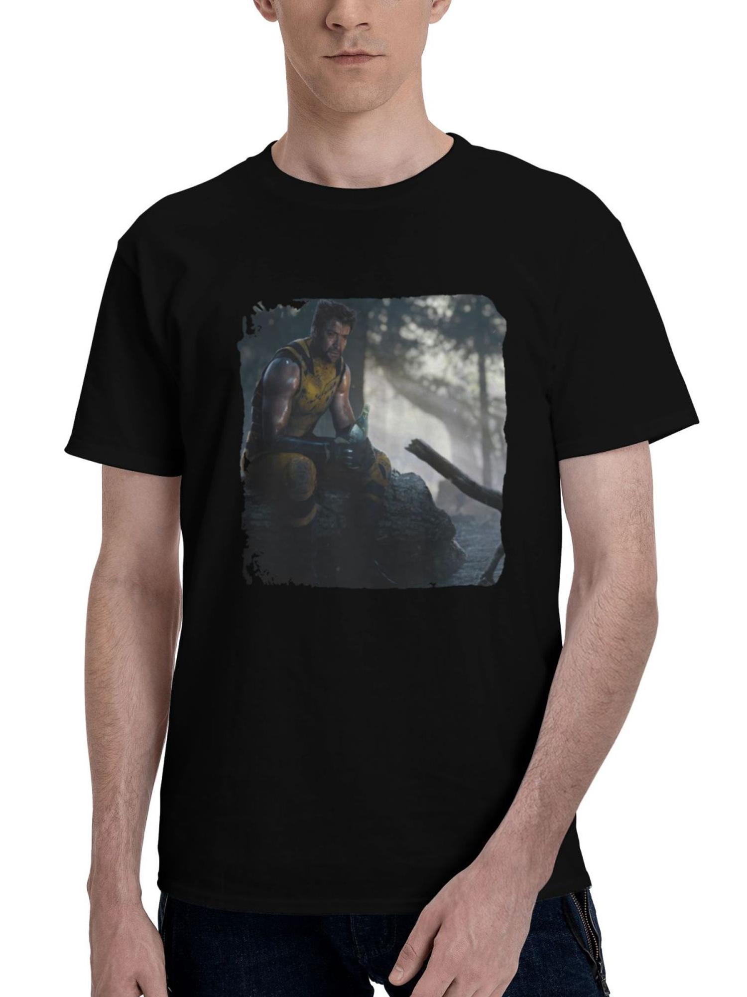 Logan-Solitude 180G 100% Cotton Printed Round Neck Short-Sleeve T-Shirt, Christmas Gifts for Men Dad Husband Grandpa, S-XXXL, Black