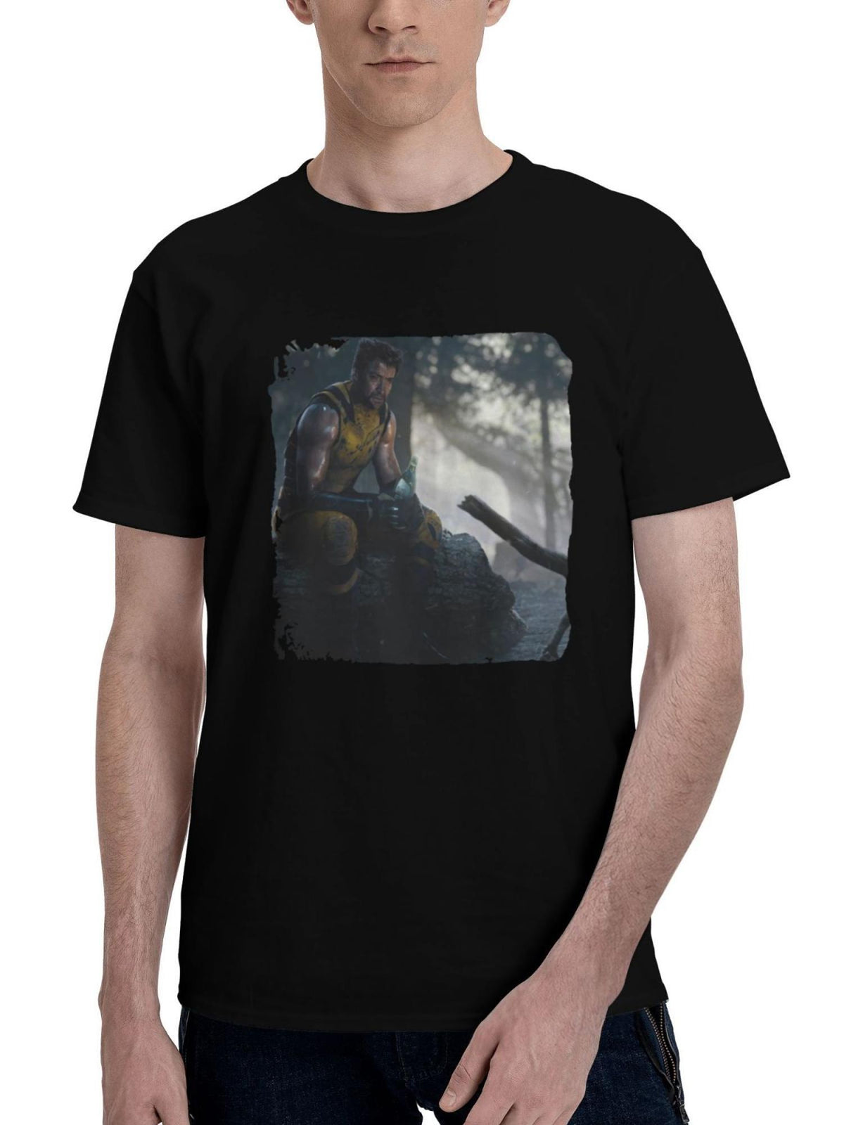 Logan-Solitude 180G 100% Cotton Printed Round Neck Short-Sleeve T-Shirt, Christmas Gifts for Men Dad Husband Grandpa, S-XXXL, Black