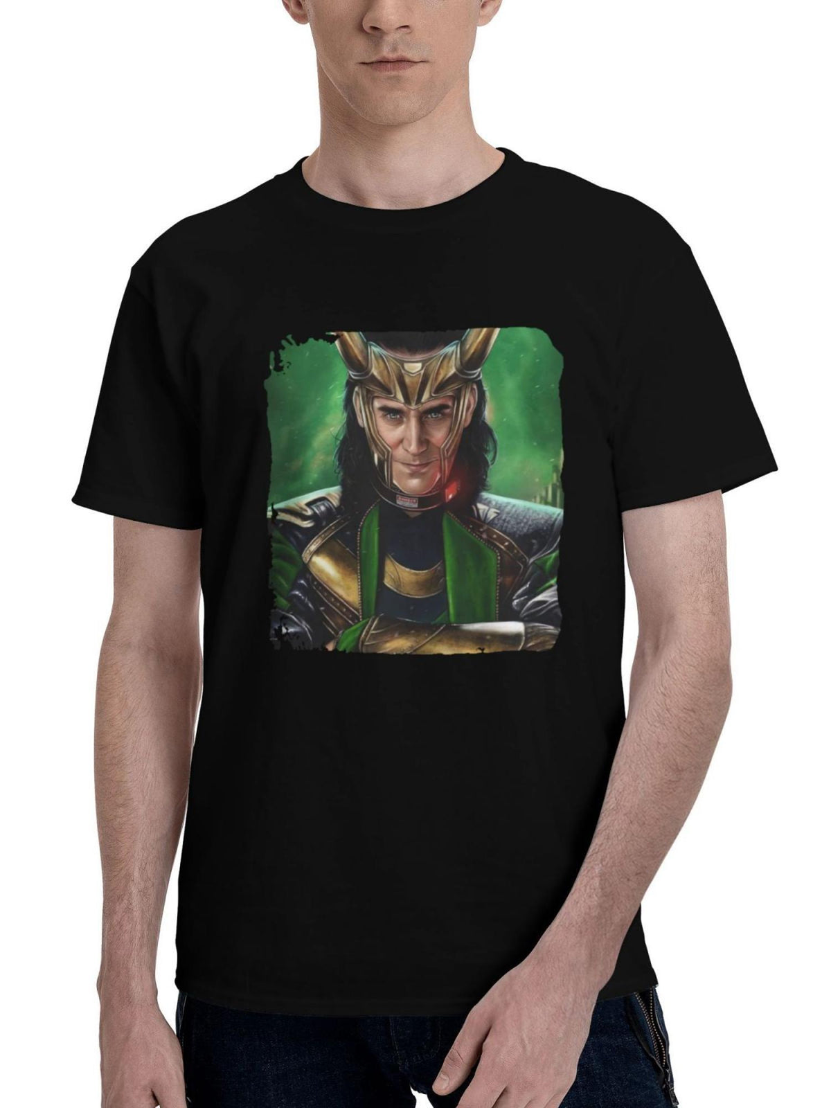 Loki-Artful Mischief 180G 100% Cotton Printed Round Neck Short-Sleeve T-Shirt, Christmas Gifts for Men Dad Husband Grandpa, S-XXXL, Black