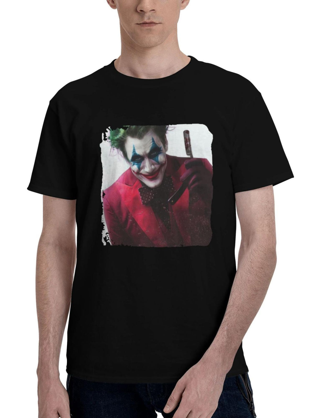 Joker-The Dark Prince Charming 180G 100% Cotton Printed Round Neck Short-Sleeve T-Shirt, Christmas Gifts for Men Dad Husband Grandpa, S-XXXL, Black