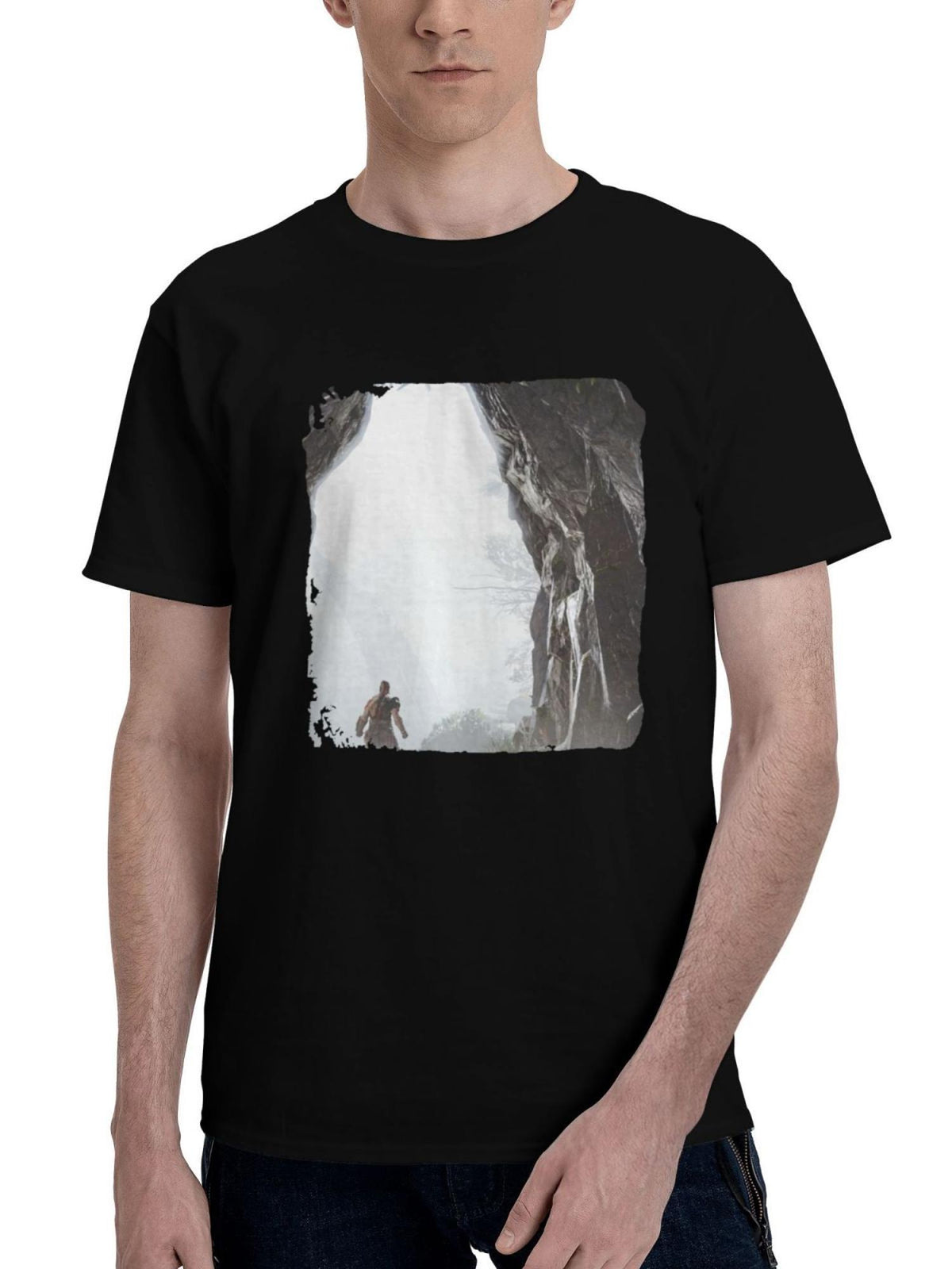 God-Of War Kratos Guardian 180G 100% Cotton Printed Round Neck Short-Sleeve T-Shirt, Christmas Gifts for Men Dad Husband Grandpa, S-XXXL, Black