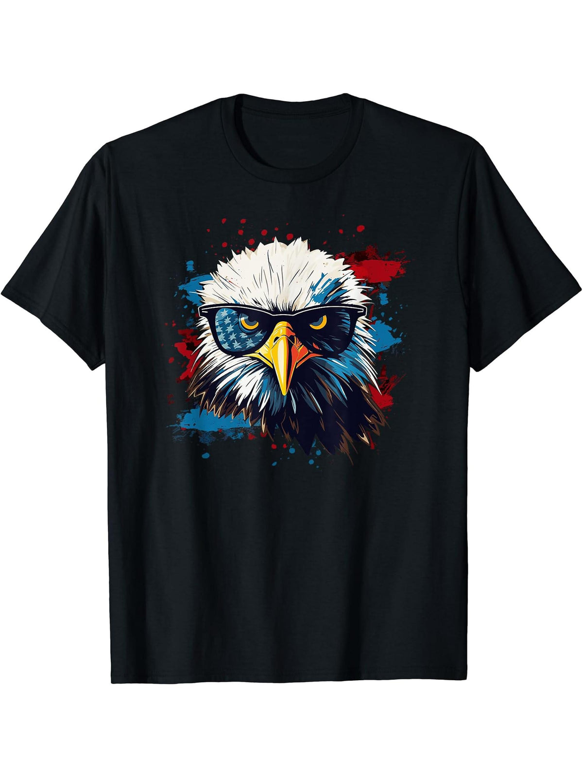Cool Bald Eagle American Flag USA 4th of July Summer Art T-Shirt 180G 100% Cotton Printed Round Neck Short-Sleeve T-Shirt, Gifts for Men Dad Husband Grandpa, S-XXXL, Black