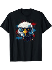 Cool Bald Eagle American Flag USA 4th of July Summer Art T-Shirt 180G 100% Cotton Printed Round Neck Short-Sleeve T-Shirt, Gifts for Men Dad Husband Grandpa, S-XXXL, Black