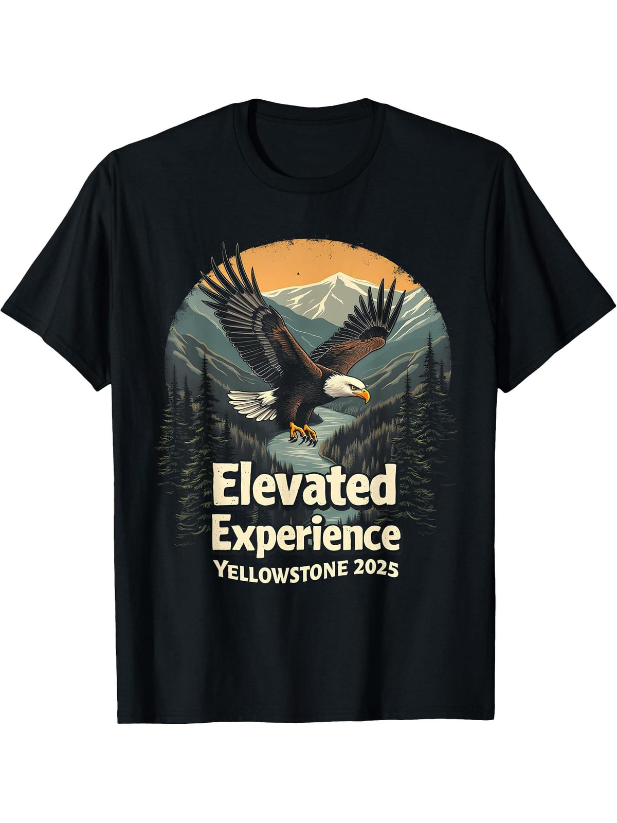 Bald Eagle Yellowstone T-Shirt National Park Nature Wildlife T-Shirt 180G 100% Cotton Printed Round Neck Short-Sleeve T-Shirt, Gifts for Men Dad Husband Grandpa, S-XXXL, Black