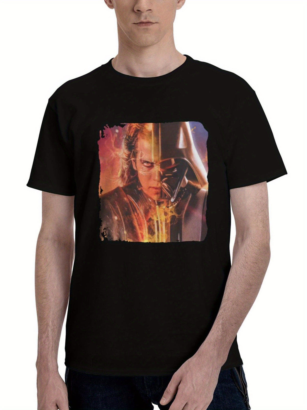 Hayden-Christensen As Anakin Skywalker F5 180G 100% Cotton Printed Round Neck Short-Sleeve T-Shirt, Christmas Gifts for Men Dad Husband Grandpa, S-XXXL, Black