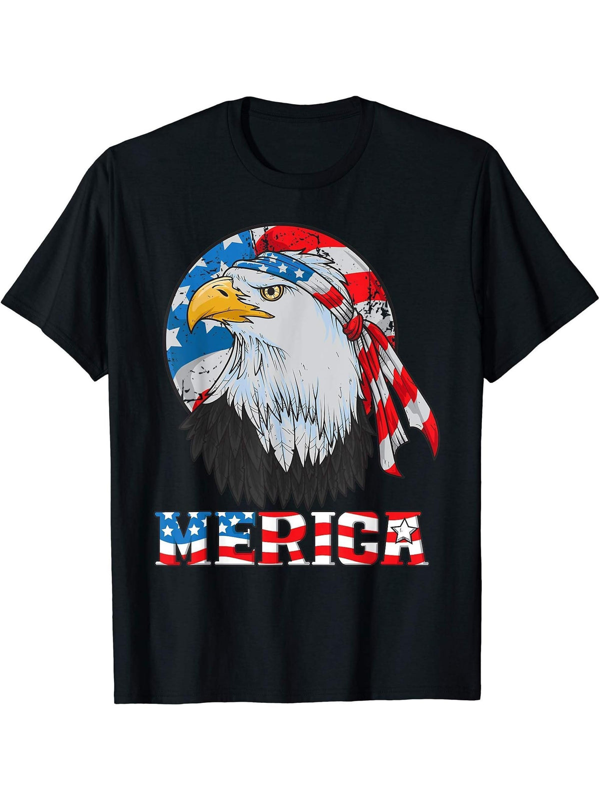 Funny 4th of July Bald Eagle American Patriot USA Shirt T-Shirt 180G 100% Cotton Printed Round Neck Short-Sleeve T-Shirt, Gifts for Men Dad Husband Grandpa, S-XXXL, Black