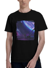 A-Space View Of Tomorrow 180G 100% Cotton Printed Round Neck Short-Sleeve T-Shirt, Christmas Gifts for Men Dad Husband Grandpa, S-XXXL, Black