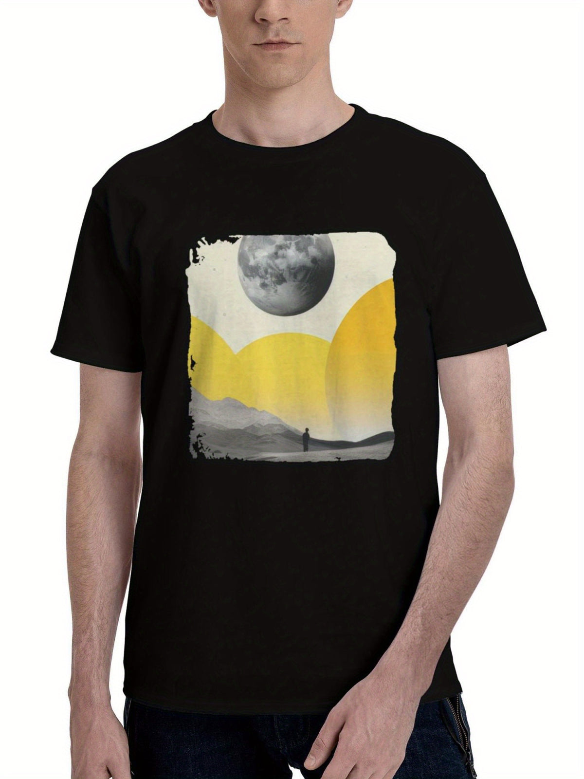 A-Static Perception 180G 100% Cotton Printed Round Neck Short-Sleeve T-Shirt, Christmas Gifts for Men Dad Husband Grandpa, S-XXXL, Black