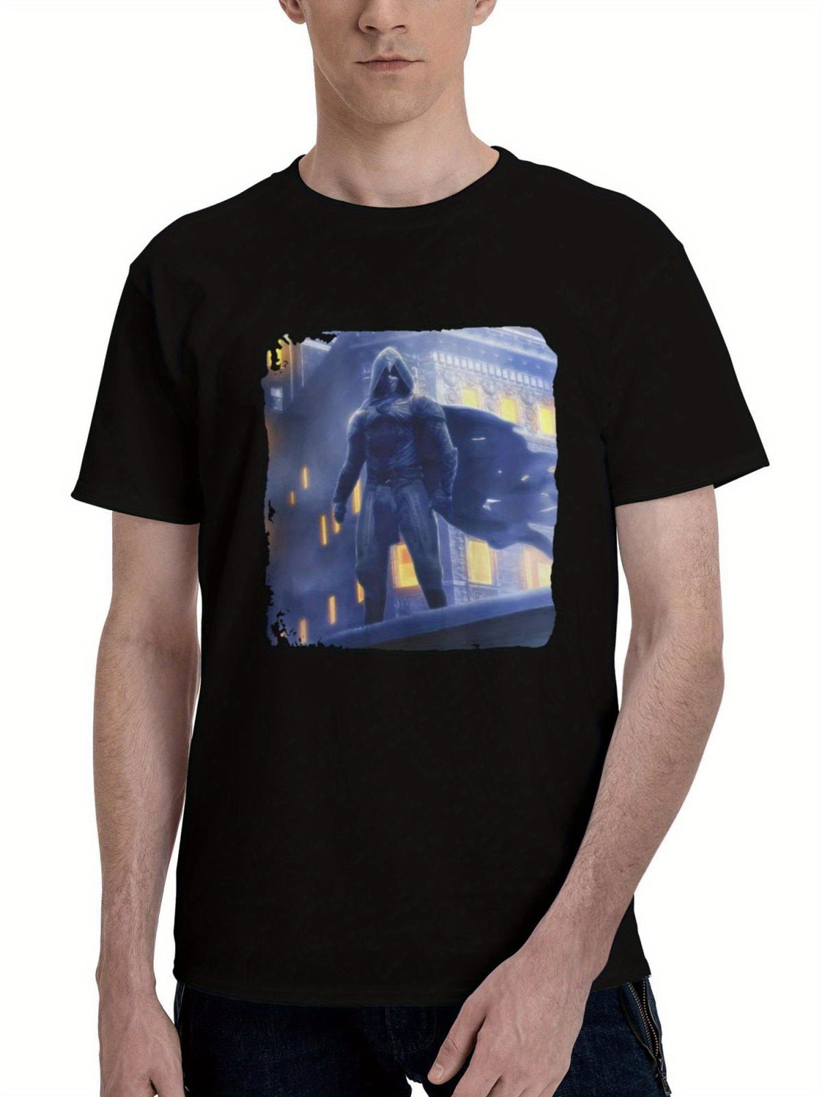 A-Symbol Of Hope Moon Knight 180G 100% Cotton Printed Round Neck Short-Sleeve T-Shirt, Christmas Gifts for Men Dad Husband Grandpa, S-XXXL, Black