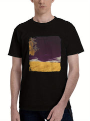 A-Tree In A Field With A Purple Sky 180G 100% Cotton Printed Round Neck Short-Sleeve T-Shirt, Christmas Gifts for Men Dad Husband Grandpa, S-XXXL, Black