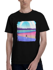 A-World Of Colorful Dreams Girl Standing Tall 180G 100% Cotton Printed Round Neck Short-Sleeve T-Shirt, Christmas Gifts for Men Dad Husband Grandpa, S-XXXL, Black
