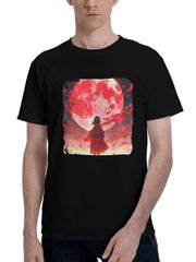 A-World Full Of Red 180G 100% Cotton Printed Round Neck Short-Sleeve T-Shirt, Christmas Gifts for Men Dad Husband Grandpa, S-XXXL, Black