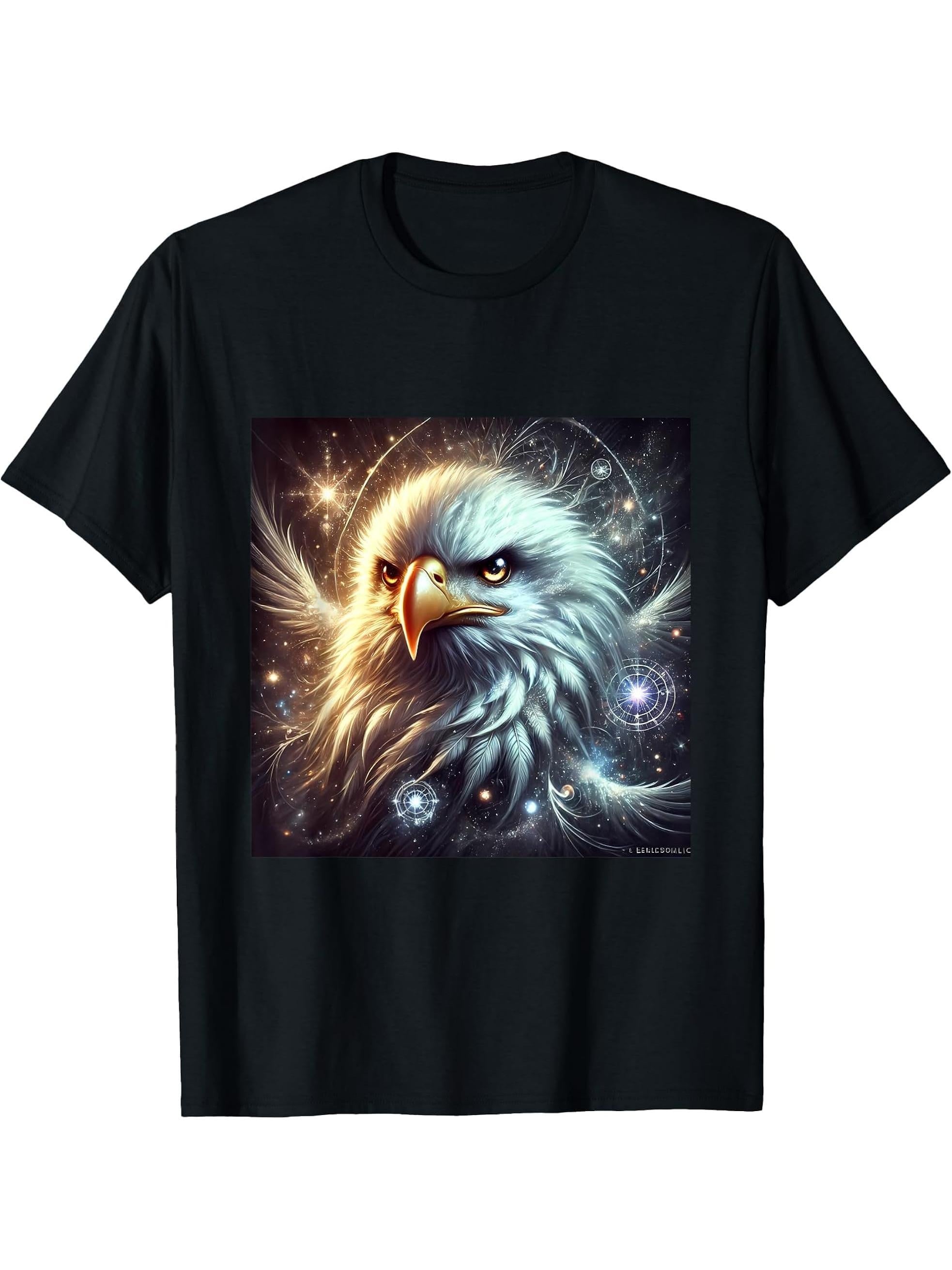 American Flag Bald Eagle Shirt Patriotic USA Majestic Eagle T-Shirt 180G 100% Cotton Printed Round Neck Short-Sleeve T-Shirt, Gifts for Men Dad Husband Grandpa, S-XXXL, Black