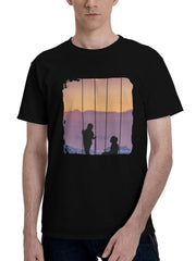 Above-The Clouds 180G 100% Cotton Printed Round Neck Short-Sleeve T-Shirt, Christmas Gifts for Men Dad Husband Grandpa, S-XXXL, Black