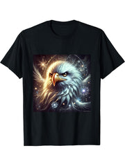 American Flag Bald Eagle Shirt Patriotic USA Majestic Eagle T-Shirt 180G 100% Cotton Printed Round Neck Short-Sleeve T-Shirt, Gifts for Men Dad Husband Grandpa, S-XXXL, Black