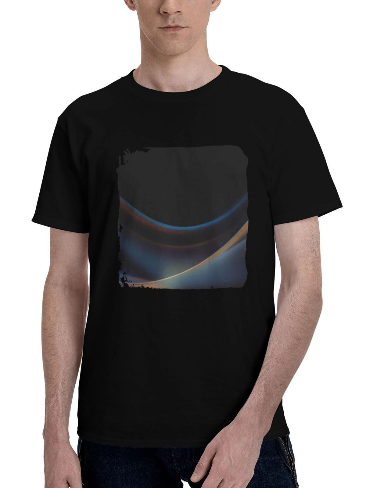 Abstract-Artistry In Motion 180G 100% Cotton Printed Round Neck Short-Sleeve T-Shirt, Christmas Gifts for Men Dad Husband Grandpa, S-XXXL, Black