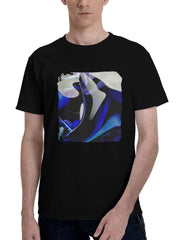 Abstract-Blue Glass 180G 100% Cotton Printed Round Neck Short-Sleeve T-Shirt, Christmas Gifts for Men Dad Husband Grandpa, S-XXXL, Black