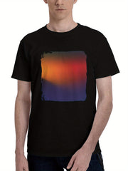 Abstract-Blur Design 180G 100% Cotton Printed Round Neck Short-Sleeve T-Shirt, Christmas Gifts for Men Dad Husband Grandpa, S-XXXL, Black