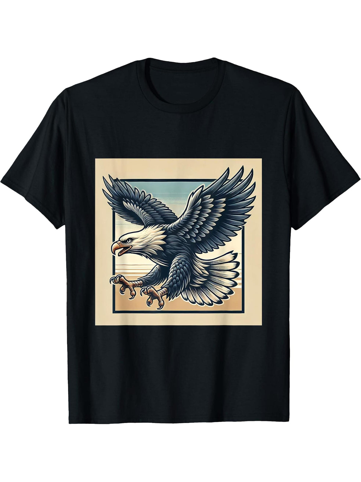 American Flag Bald Eagle Shirt Patriotic USA Majestic Eagle T-Shirt 180G 100% Cotton Printed Round Neck Short-Sleeve T-Shirt, Gifts for Men Dad Husband Grandpa, S-XXXL, Black