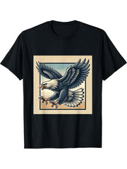 American Flag Bald Eagle Shirt Patriotic USA Majestic Eagle T-Shirt 180G 100% Cotton Printed Round Neck Short-Sleeve T-Shirt, Gifts for Men Dad Husband Grandpa, S-XXXL, Black