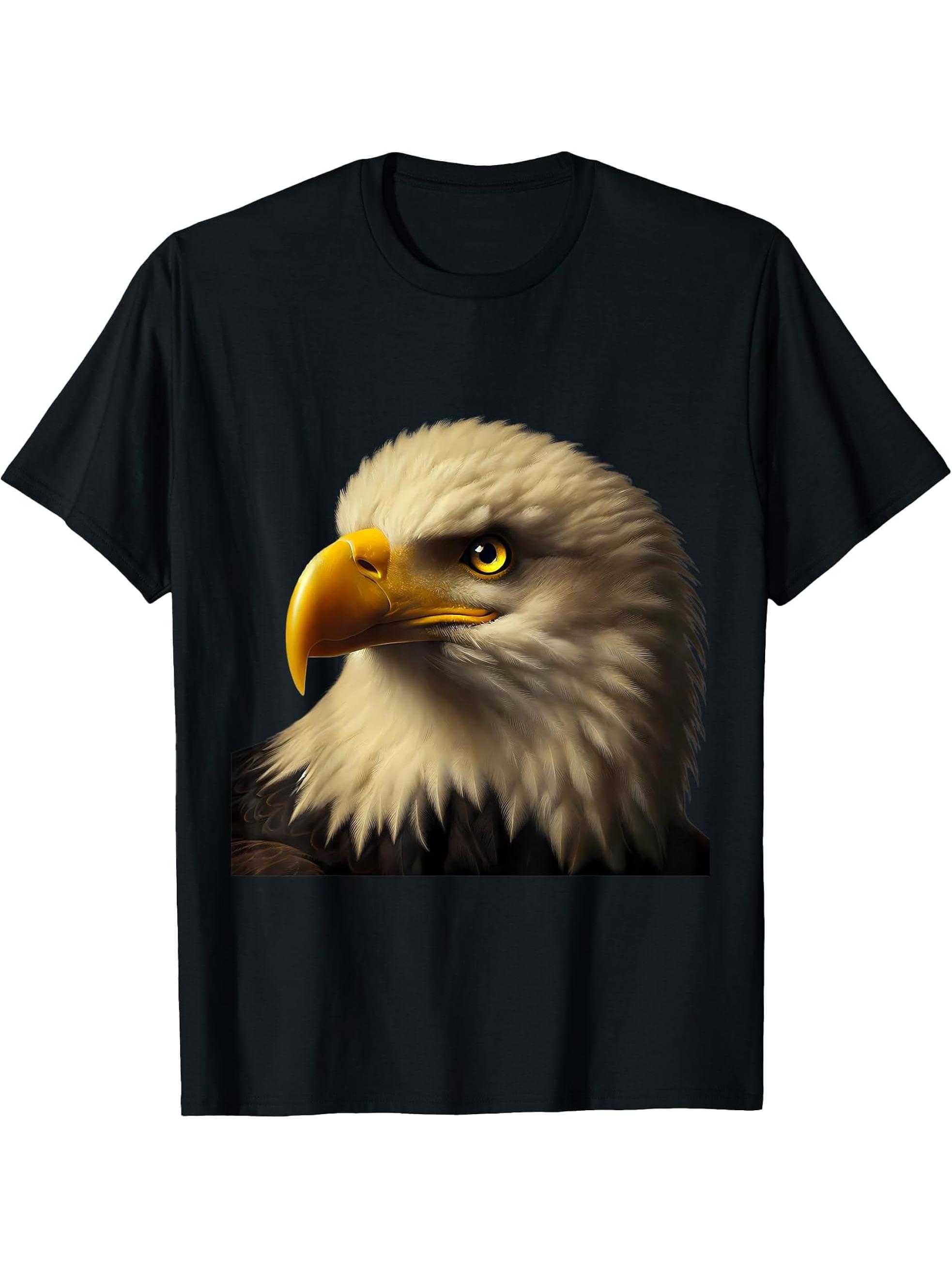 American Flag Bald Eagle Shirt Patriotic USA Majestic Eagle T-Shirt 180G 100% Cotton Printed Round Neck Short-Sleeve T-Shirt, Gifts for Men Dad Husband Grandpa, S-XXXL, Black