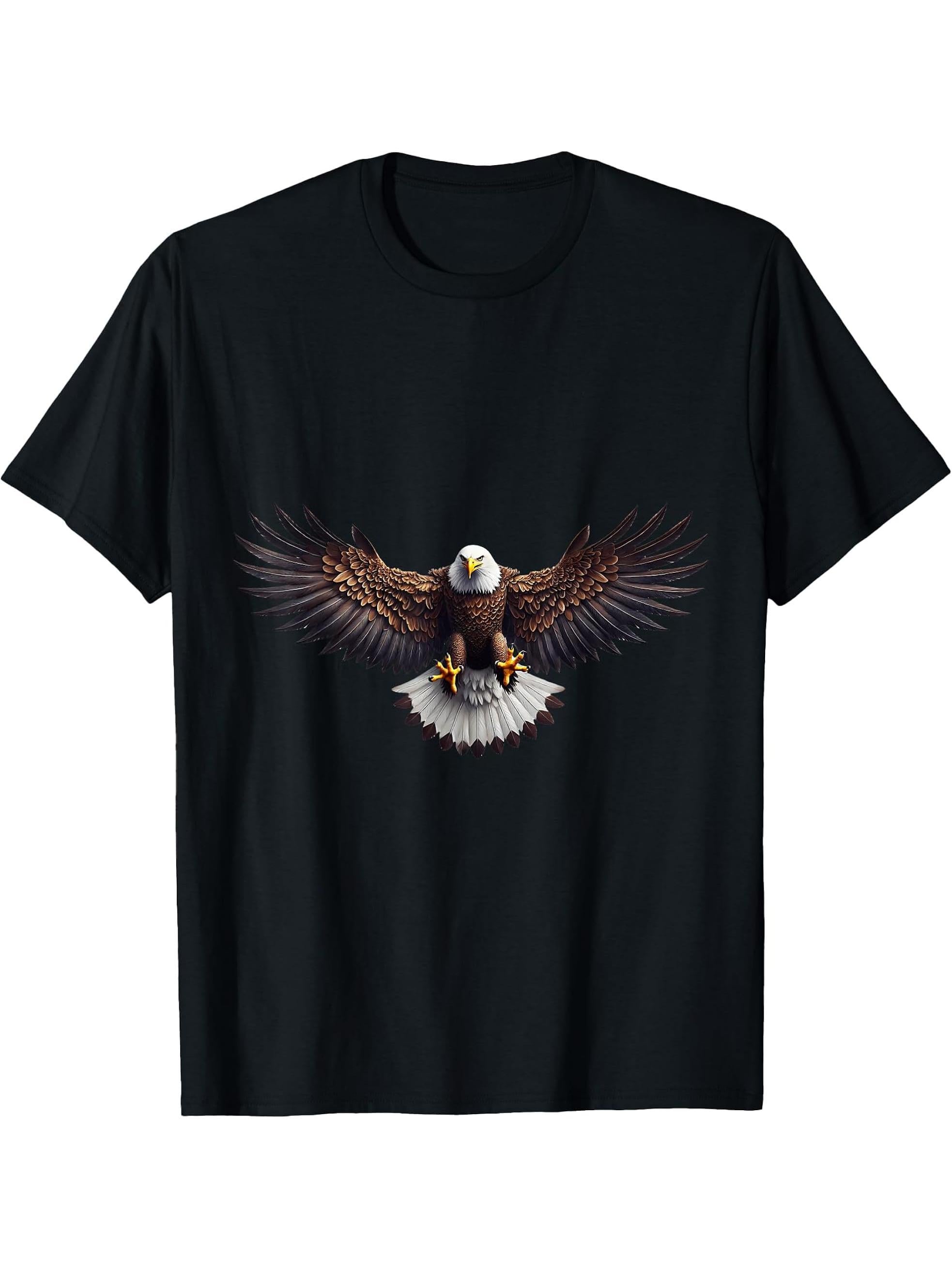 American Flag Bald Eagle Shirt Patriotic USA Majestic Eagle T-Shirt 180G 100% Cotton Printed Round Neck Short-Sleeve T-Shirt, Gifts for Men Dad Husband Grandpa, S-XXXL, Black