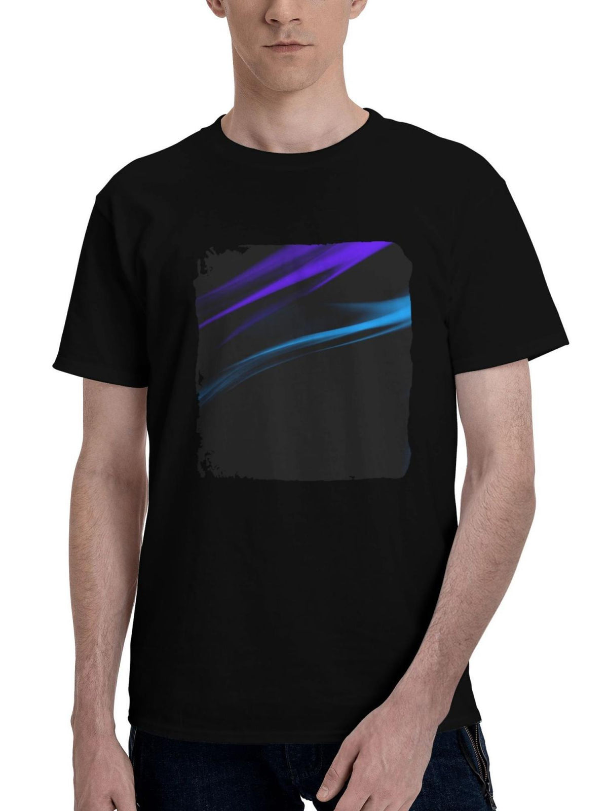 Abstract-Color Wind 180G 100% Cotton Printed Round Neck Short-Sleeve T-Shirt, Christmas Gifts for Men Dad Husband Grandpa, S-XXXL, Black