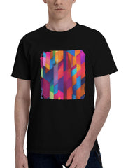 Abstract-Colors Syno 180G 100% Cotton Printed Round Neck Short-Sleeve T-Shirt, Christmas Gifts for Men Dad Husband Grandpa, S-XXXL, Black