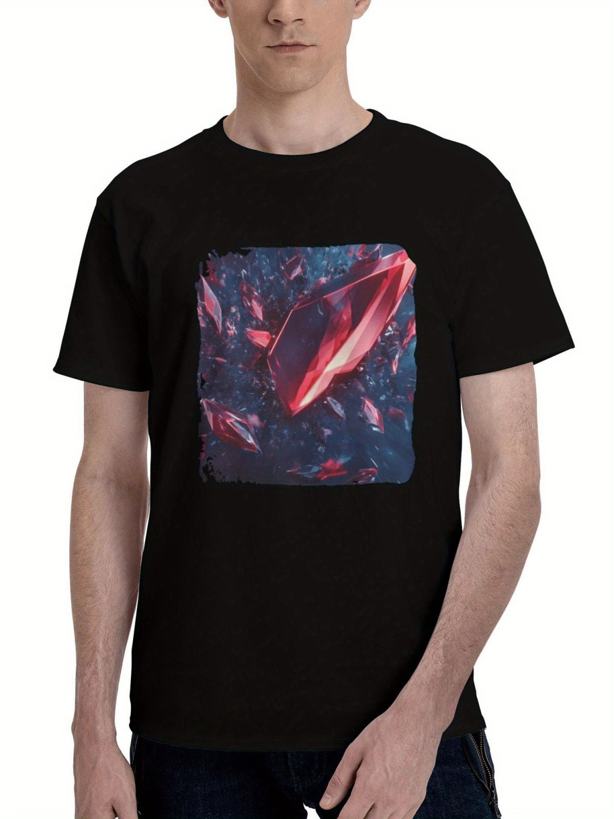 Abstract-Cosmic Crystals Beyond The Light Years 180G 100% Cotton Printed Round Neck Short-Sleeve T-Shirt, Christmas Gifts for Men Dad Husband Grandpa, S-XXXL, Black
