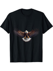 American Flag Bald Eagle Shirt Patriotic USA Majestic Eagle T-Shirt 180G 100% Cotton Printed Round Neck Short-Sleeve T-Shirt, Gifts for Men Dad Husband Grandpa, S-XXXL, Black