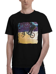 Bmx-Rider City 180G 100% Cotton Printed Round Neck Short-Sleeve T-Shirt, Christmas Gifts for Men Dad Husband Grandpa, S-XXXL, Black