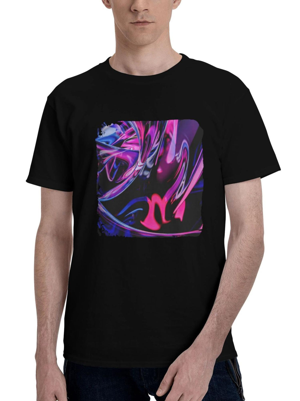 Abstract-Crystal Glass 180G 100% Cotton Printed Round Neck Short-Sleeve T-Shirt, Christmas Gifts for Men Dad Husband Grandpa, S-XXXL, Black