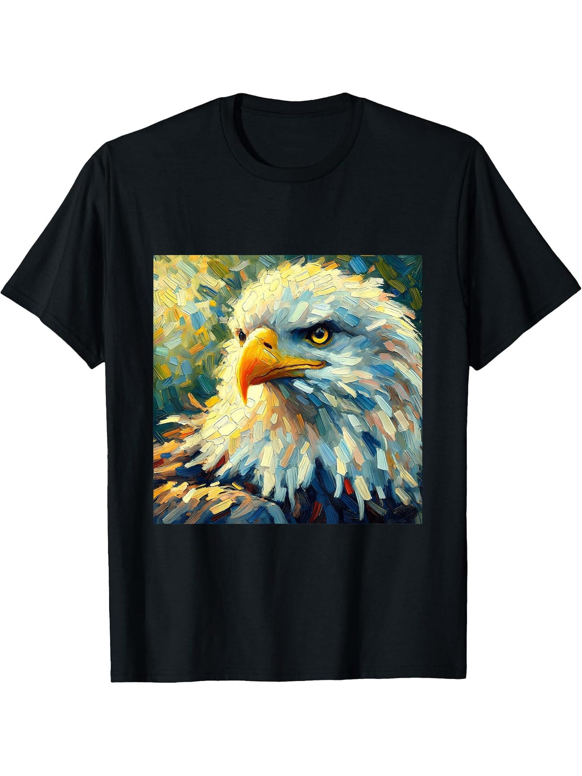 American Flag Bald Eagle Shirt Patriotic USA Majestic Eagle T-Shirt 180G 100% Cotton Printed Round Neck Short-Sleeve T-Shirt, Gifts for Men Dad Husband Grandpa, S-XXXL, Black
