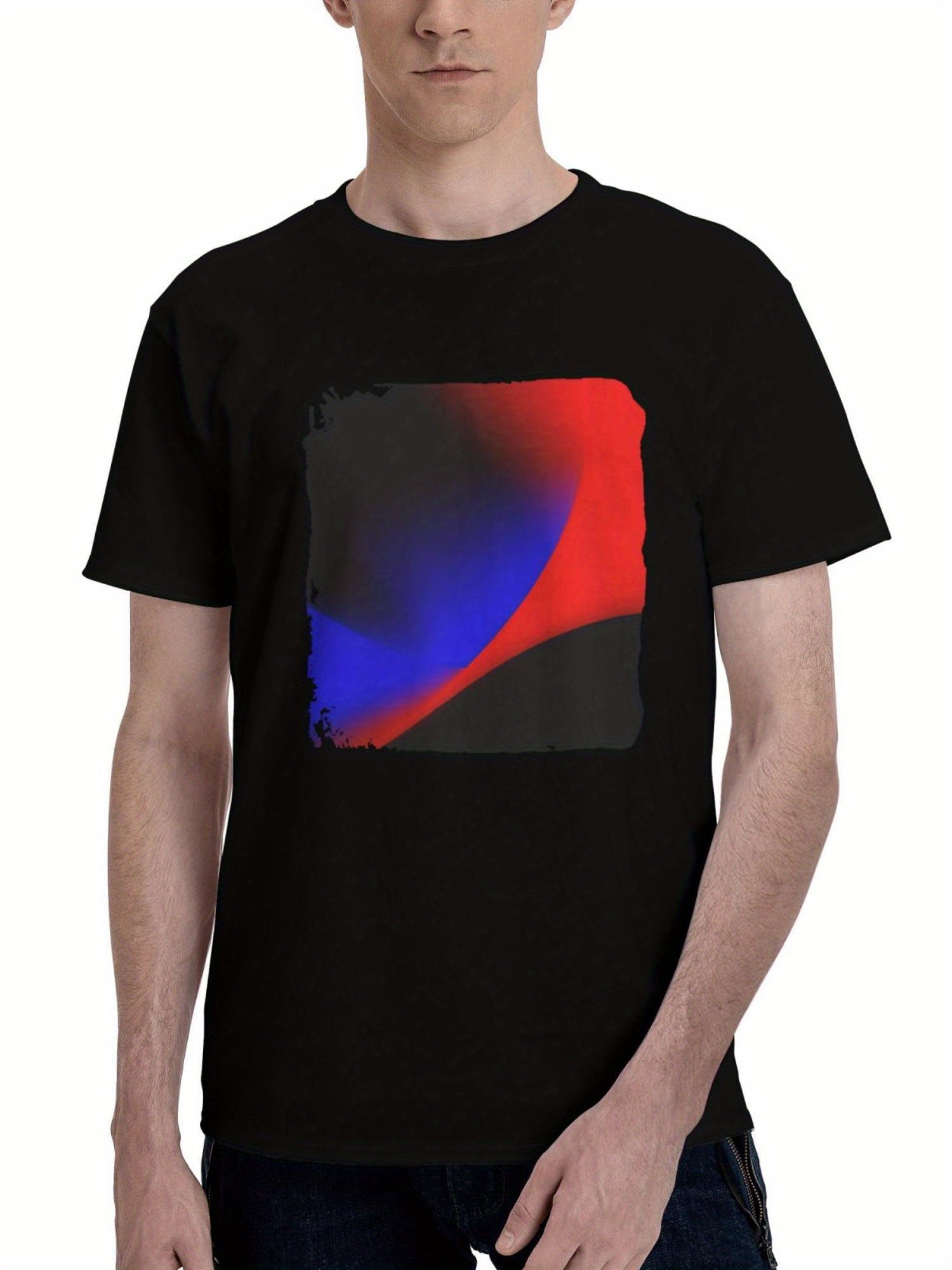 Abstract-Dark Red Blue 180G 100% Cotton Printed Round Neck Short-Sleeve T-Shirt, Christmas Gifts for Men Dad Husband Grandpa, S-XXXL, Black