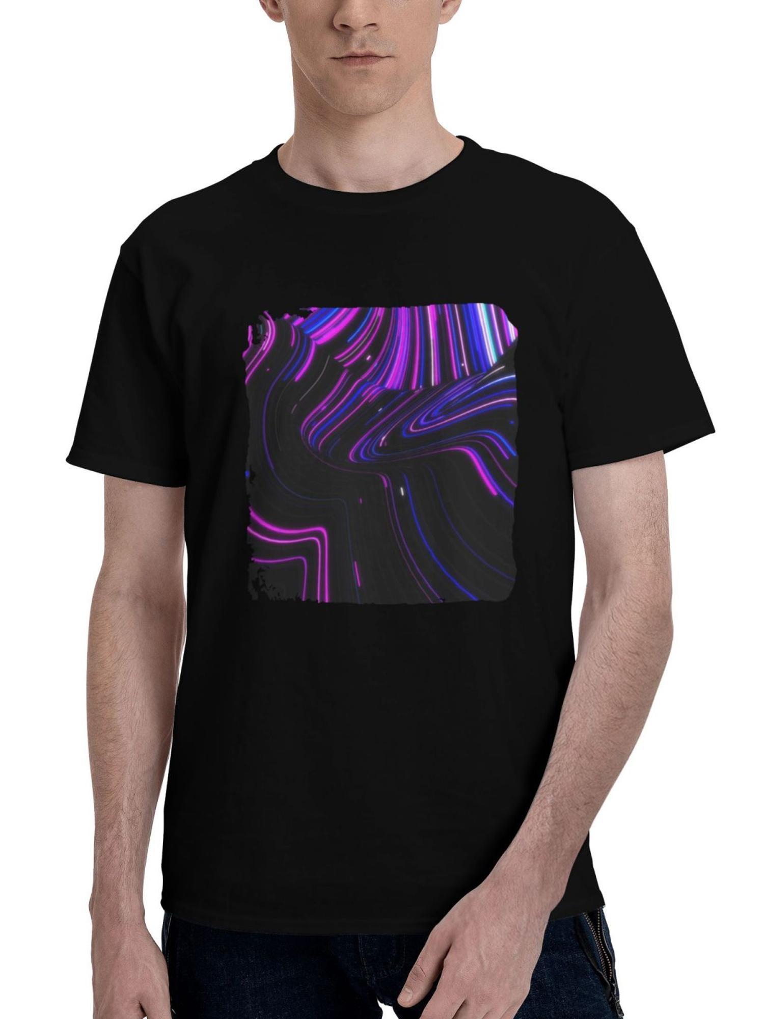 Abstract-Digital Design 180G 100% Cotton Printed Round Neck Short-Sleeve T-Shirt, Christmas Gifts for Men Dad Husband Grandpa, S-XXXL, Black