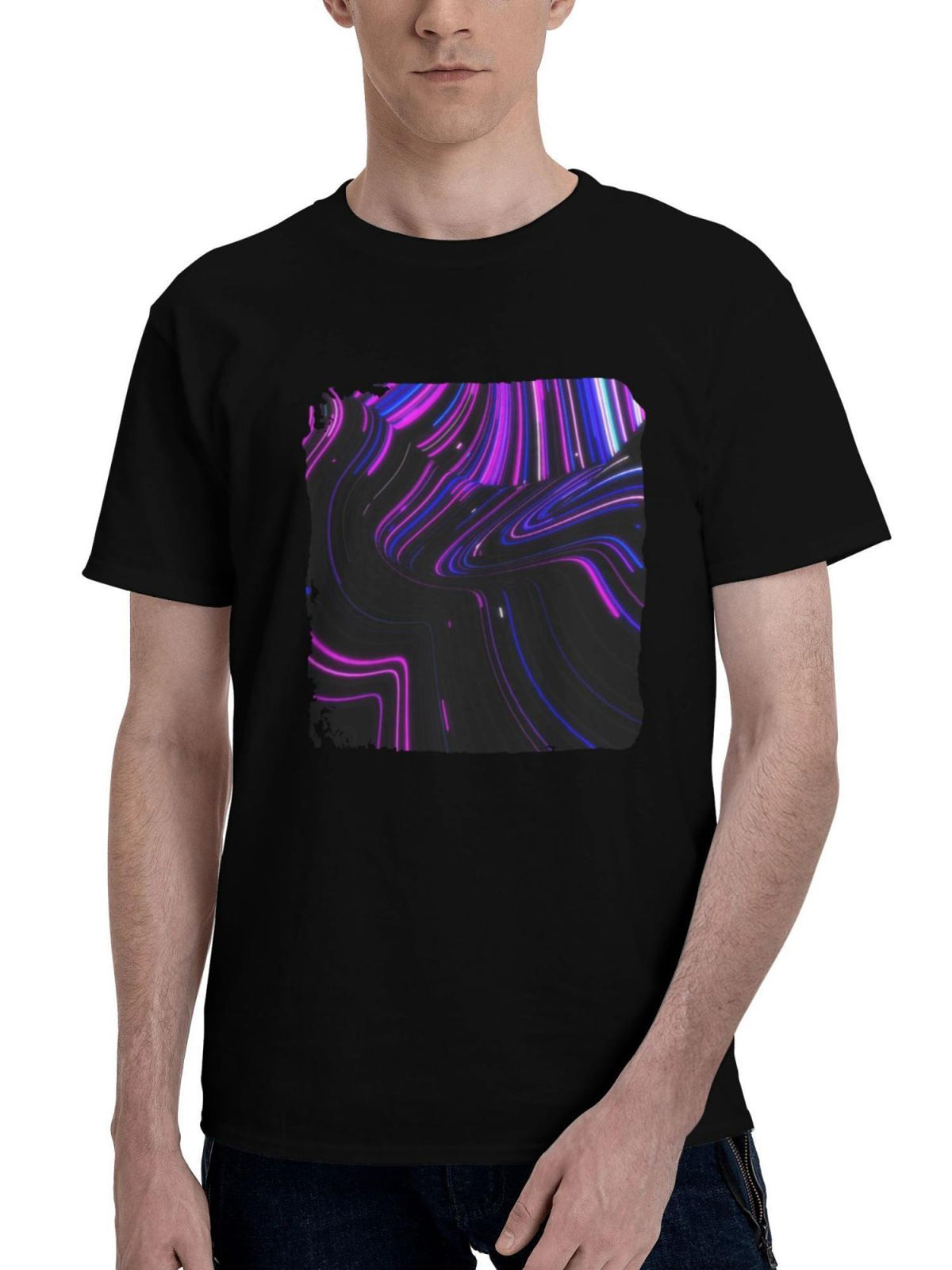 Abstract-Digital Design 180G 100% Cotton Printed Round Neck Short-Sleeve T-Shirt, Christmas Gifts for Men Dad Husband Grandpa, S-XXXL, Black