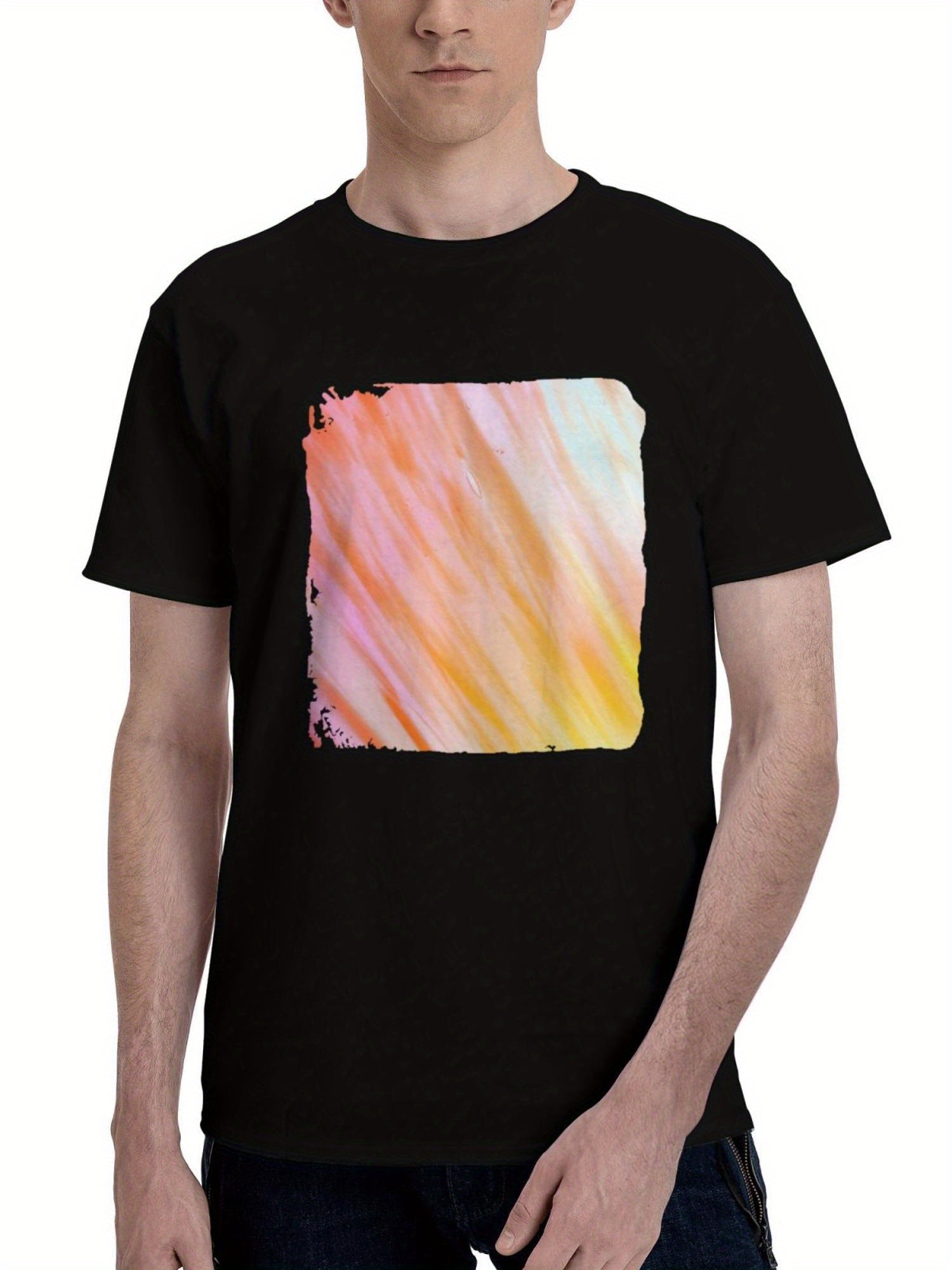 Abstract-Dillusion Circle 180G 100% Cotton Printed Round Neck Short-Sleeve T-Shirt, Christmas Gifts for Men Dad Husband Grandpa, S-XXXL, Black