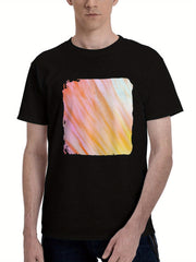 Abstract-Dillusion Circle 180G 100% Cotton Printed Round Neck Short-Sleeve T-Shirt, Christmas Gifts for Men Dad Husband Grandpa, S-XXXL, Black