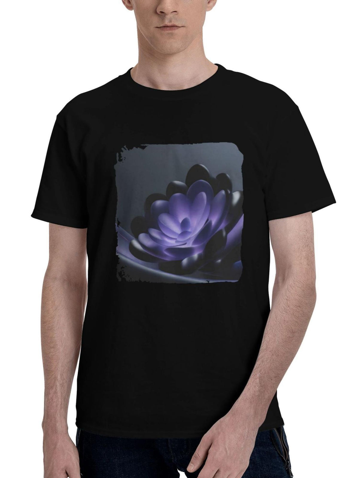 Abstract-Flower 180G 100% Cotton Printed Round Neck Short-Sleeve T-Shirt, Christmas Gifts for Men Dad Husband Grandpa, S-XXXL, Black