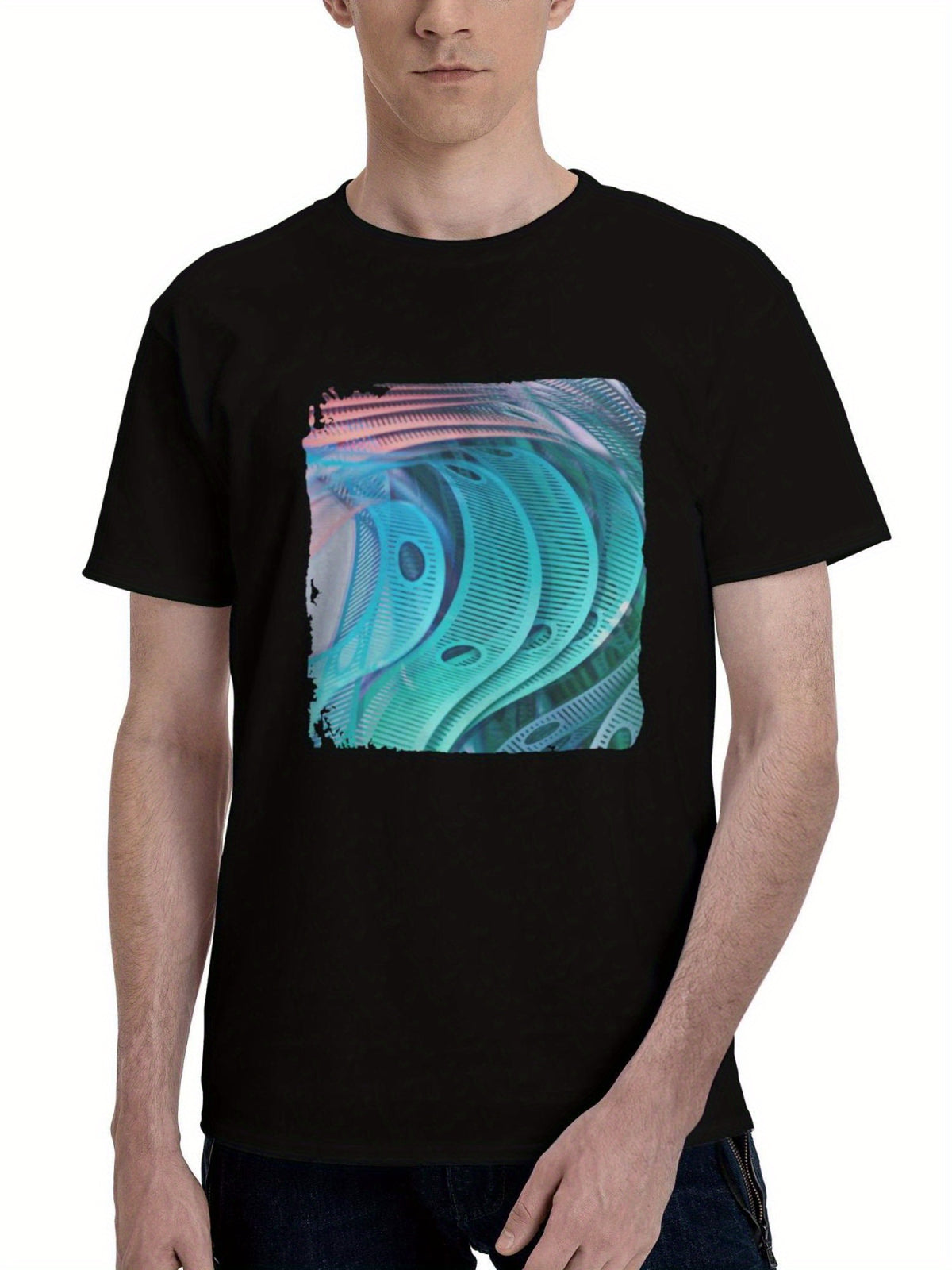 Abstract-Exploration 180G 100% Cotton Printed Round Neck Short-Sleeve T-Shirt, Christmas Gifts for Men Dad Husband Grandpa, S-XXXL, Black