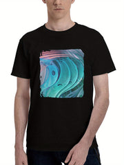 Abstract-Exploration 180G 100% Cotton Printed Round Neck Short-Sleeve T-Shirt, Christmas Gifts for Men Dad Husband Grandpa, S-XXXL, Black