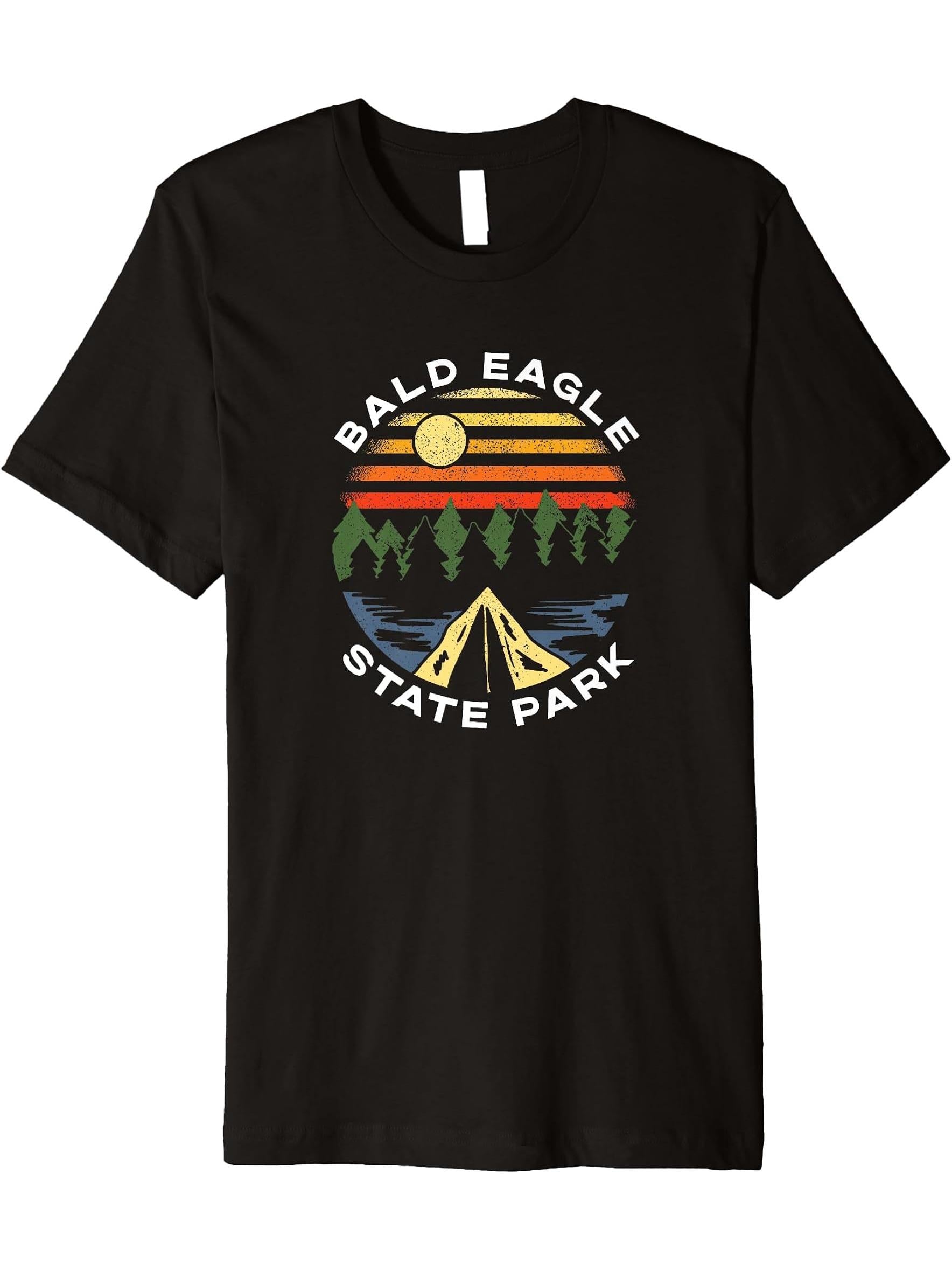 Bald Eagle State Park Pennsylvania Forest PA Vacation Premium T-Shirt 180G 100% Cotton Printed Round Neck Short-Sleeve T-Shirt, Gifts for Men Dad Husband Grandpa, S-XXXL, Black