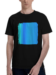 Abstract-Lines Gradient 180G 100% Cotton Printed Round Neck Short-Sleeve T-Shirt, Christmas Gifts for Men Dad Husband Grandpa, S-XXXL, Black